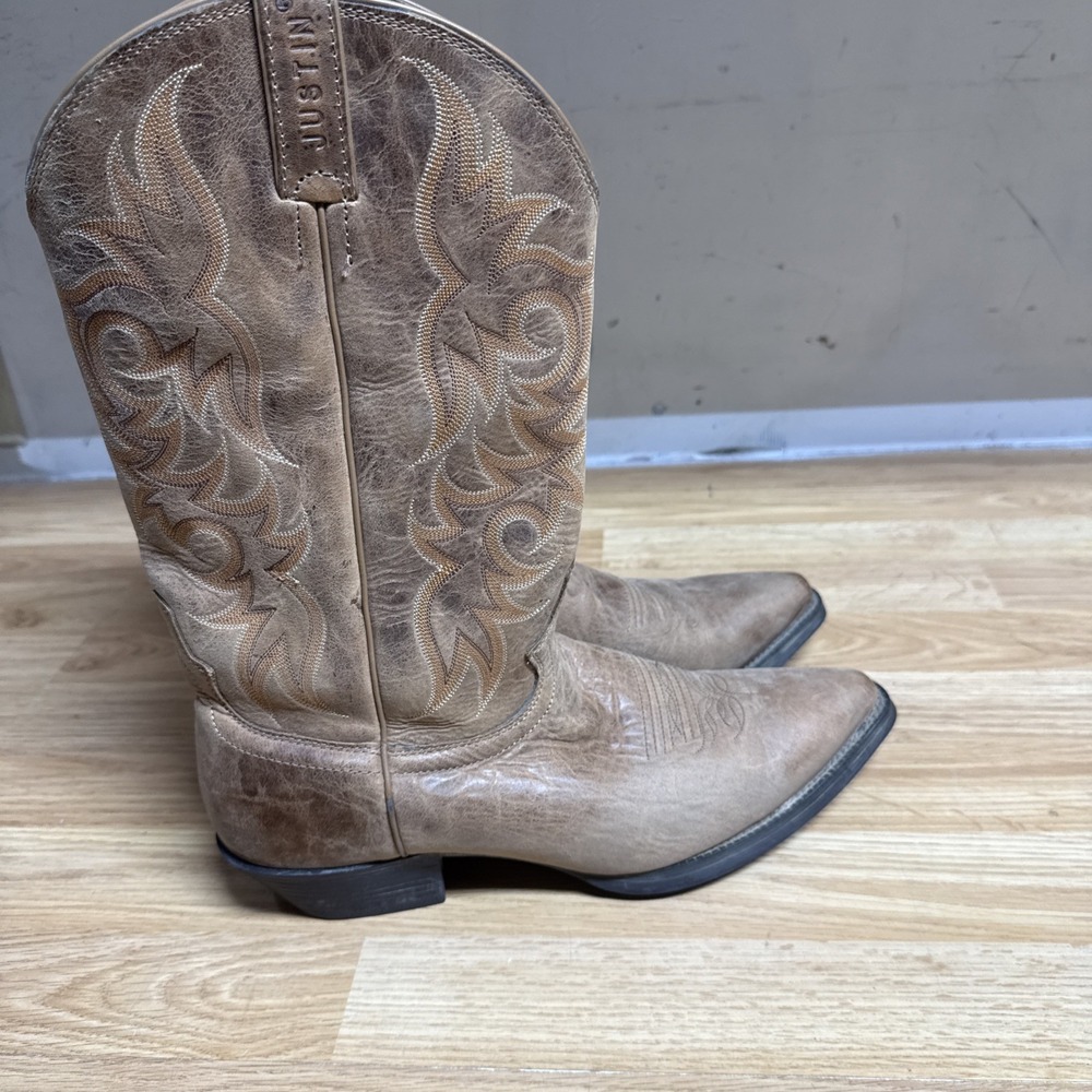 Justin Tan Leather Pointed toe Cowboy Boots 2559 Men's Size 10.5D